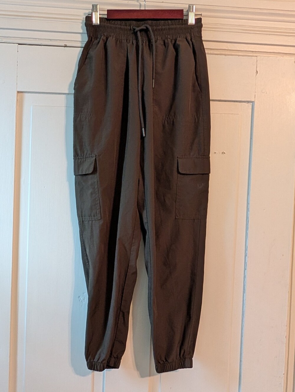 Olive Stretching Quick Dry Cargo Jogger Pants - Drawstring Waist XS